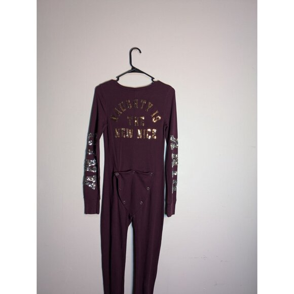 Victorias Secret Pink One Piece Naughty Is The New Nice Maroon Sequins, Size S - Picture 2 of 10